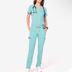 FIGS - Scrub SET- Seaglass - Catarina Top (Small) - Yola High Waisted (Sm/Tall)